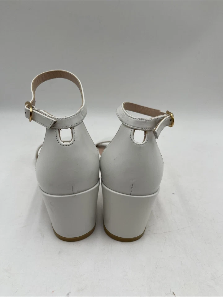 Stuart Weirzman White Leather Open Toe Ankle Strap Block Heel Sandals Women’s 5 - Image 4 of 4