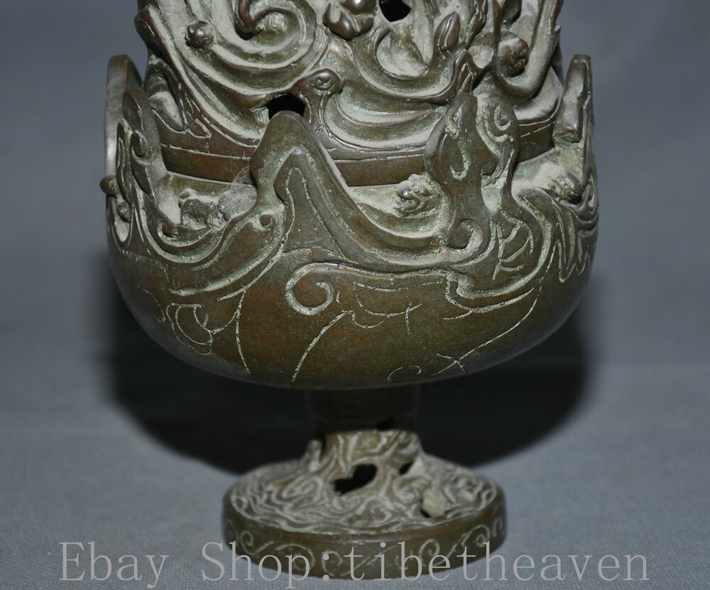 中国 古銅青銅 神獣文 博山香炉 D R3593A 8.8” Marked Old Chinese Red Copper Dynasty Palace Mountain