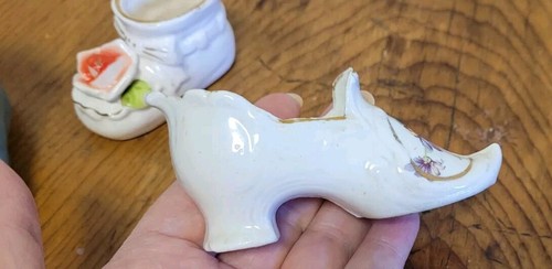3 Mini jardineras zapatos de cerámica vintage zapatos de bebé 4" JAPÓN país PRIM porche - Imagen 7 de 8