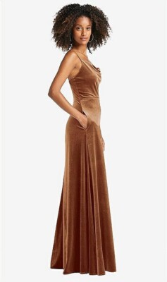 gold velvet maxi dress Zone Planet | Ella's Gold Velvet Belted Round Neck Maxi Dress