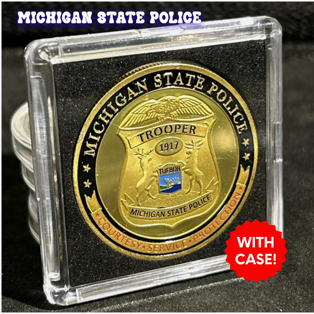 MICHIGAN STATE POLICE TROOPER MSP Challenge Coin INCLUDES 2X2 ST CASE!
