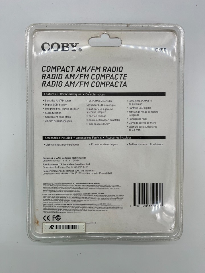 Coby CX50 Compact AM FM Radio w Digital Display and Coby Earplugs New ...