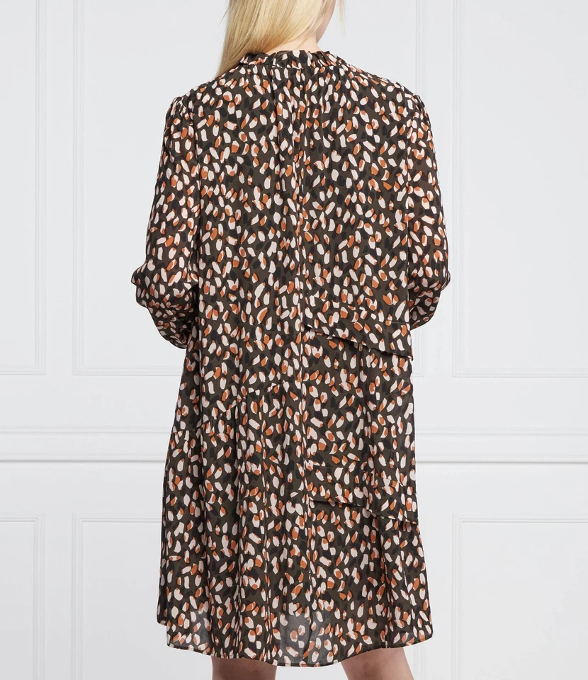 VESTIDO MARC CAIN MARCCAIN N6 XL MANGA LARGA SWING LEOPARDO MARRÓN CREPÉ SUELTO Foto 4 de 4