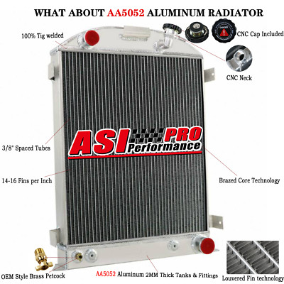 4 Row Aluminum Radiator FIT 1930-31 Ford Model A B CHEVY V8 Engine