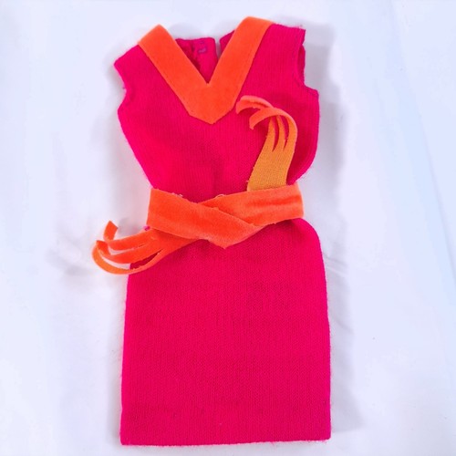 Vintage Barbie Fringe Benefits Knit Dress #3401 Hot Pink & Orange belt sash 1971