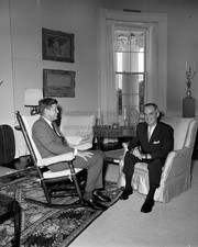 JOHN F KENNEDY TALKS WITH MATTHEW WELSH WHITE HOUSE 1960 8X10 PHOTO