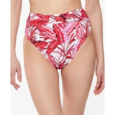 Jessica Simpson Paradiso Palm High-Waist O-Ring Bottoms Belt Small Pink Red New