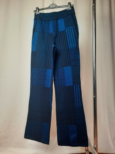 Missoni, Missoni Woman Long Hose Pants Wolle Geometrisch Blau Muster Vintage