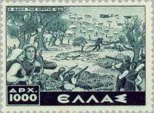 Grecia #Mi559 MNH 1948 SEGUNDA GUERRA MUNDIAL Paracaídas Rifle Creta Batalla Olivo [516]
