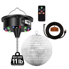 11 lb Heavy Duty Disco Ball Motor with Remote, RGBW 4-Color LEDs, 6-12 RPM Ro...