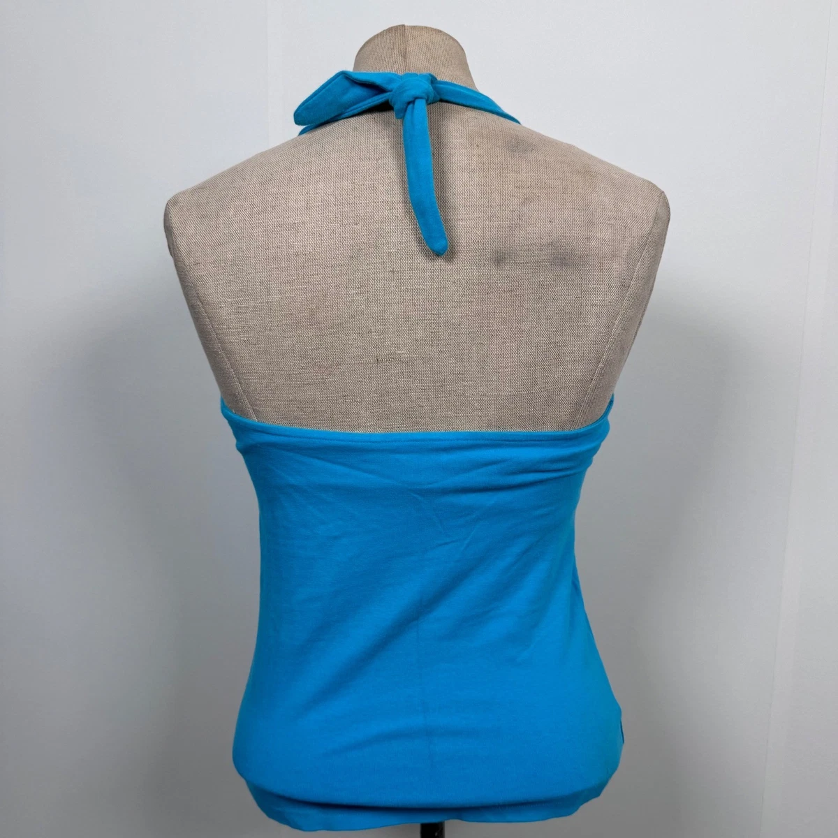 VTG Y2K Turquoise Blue V-Neck Halter Top Coconut Girl Surf Festival Summer Beach