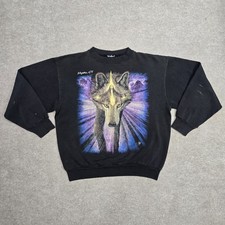 VINTAGE 90s Y2K Faded Black Wolf Wolves Nature Sweatshirt Size L Made In USA