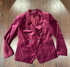 White House Black Market Blazer Women Size 2P Maroon Velvet Double Breasted