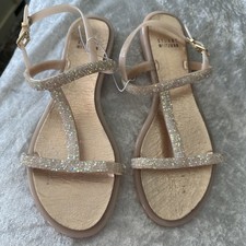 Italy Stuart Weitzman Rubber AB Crystal Embellished Nude T-Strap Sandals 39/8.5