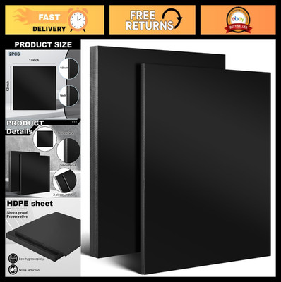 2 Pcs Black HDPE Plastic Sheets 12''x12'', 1'' & 1/2'' Thick, Durable DIY Machining