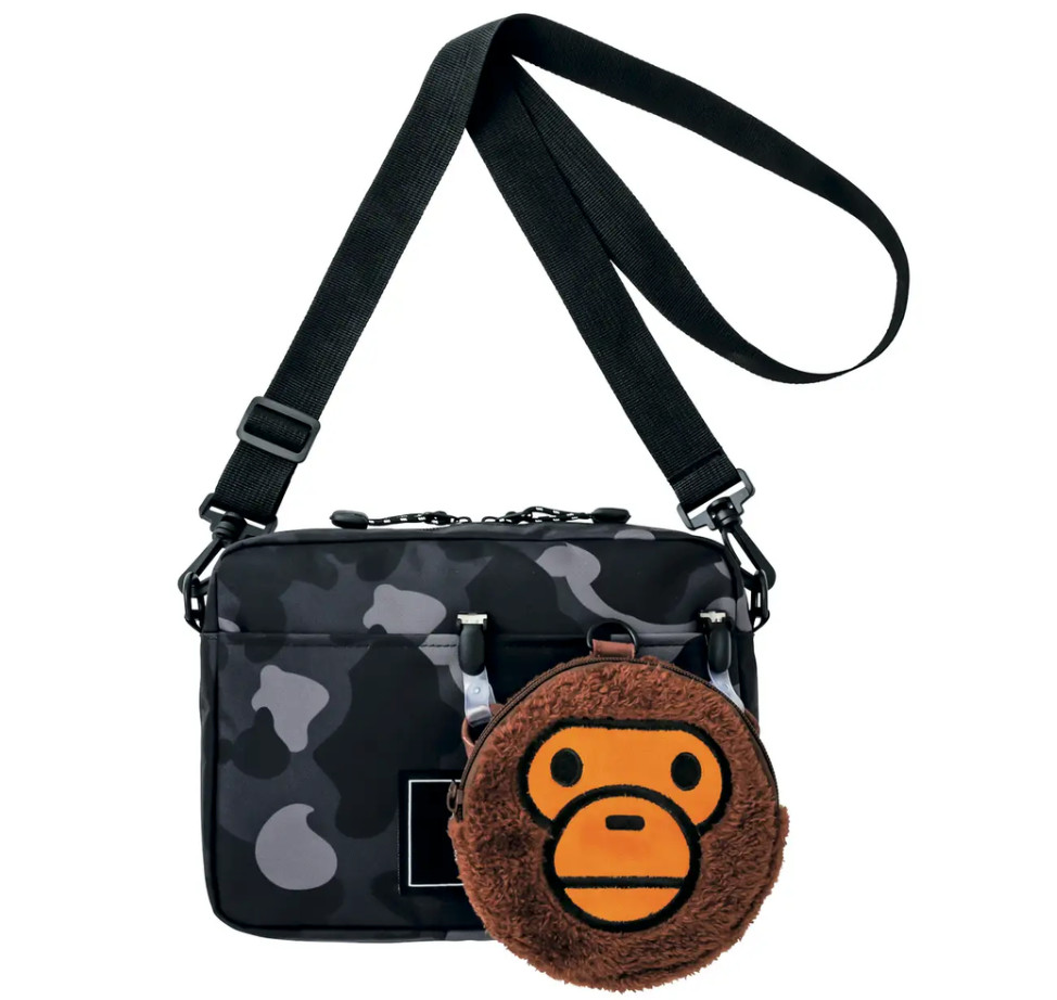 BAPE KIDS A Bathing Ape Camo Black Shoulder Bag MILO Pouch 2022 -Free Gift
