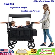 Stroller Wagon 4 Seats Quad Collapsible Stroller with Adjustable Handle & Canopy