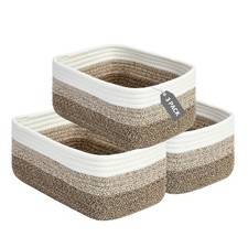 Cotton Rope Woven Storage Baskets Set 3 Pack Shelf Bins 11.81 x 7.48 x 4.72 in