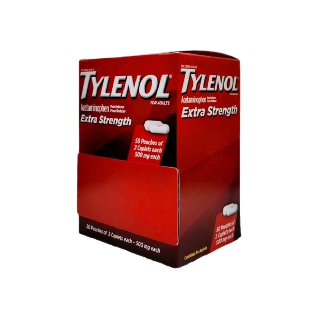 Tylenol Extra Strength, Pain Reliever & Fever Reducer 50 Packets of 2 Caplets