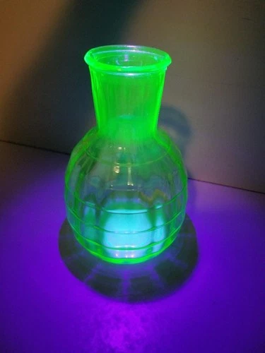 Vtg Anchor Hocking Green Uranium Depression Glass Tumble Up Carafe Pitcher GLOWS