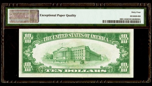 1928 A $10 Federal Reserve Cleveland PMG 64 EPQ Serial # D10119501A Numerical - Picture 2 of 2