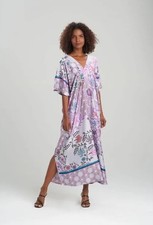 Natori Samarkand Printed Caftan XL Purple Floral Kimono Dress Luxurious EUC