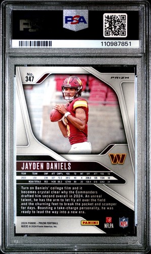 2024 PANINI PRIZM SILVER PRIZM #347 JAYDEN DANIELS RC COMMANDERS PSA 10 - Picture 2 of 3