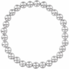 Sterling Silver Bead 6 1/2" Elastic Bracelet, Available in Sizes 3, 4, 5, 6 mm