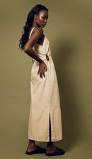 Bassike Dress Size AU/UK 2 US White Cut out Gathered Cotton Poplin Maxi Street