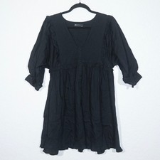 ASOS Design Black Peasant Ruffle Front Babydoll Dress Size 4