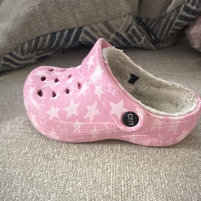 Crocs Pink Star Pattern Faux Fur Lined Girls Clog Slipper