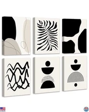 Drsoum 6-Piece Framed Abstract Boho Wall Art Set - Minimalist Black Line Prints