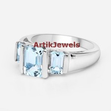 Natural Blue Topaz Gemstone with 925 Sterling Silver Ring for Women's 3951