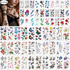 60 Sheets Waterproof Butterfly Flower Temporary Tattoos Stickers for Women,Multi