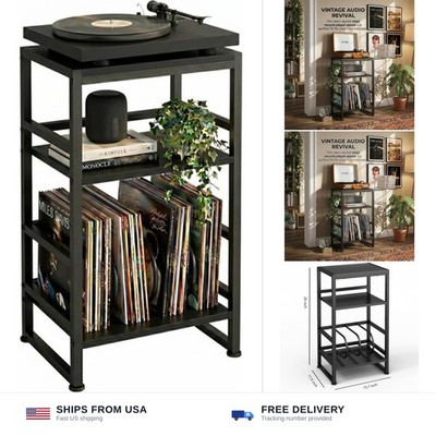Record Player Stand,3-Tier Record Player Table with U-Shaped Vinyl Storage Up...