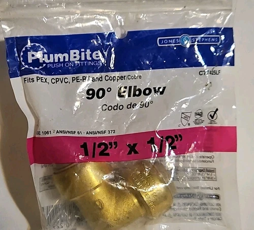Jones Stephens C77431LF 1/2" x 1/2" FPT PlumBite Push On 90° Brass Female Elbow - Picture 3 of 3
