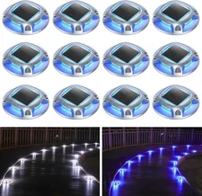 AGPTEK Solar Driveway Lights Outdoor 12 Pack, 2 Color Modes LED Deck Dock Marine