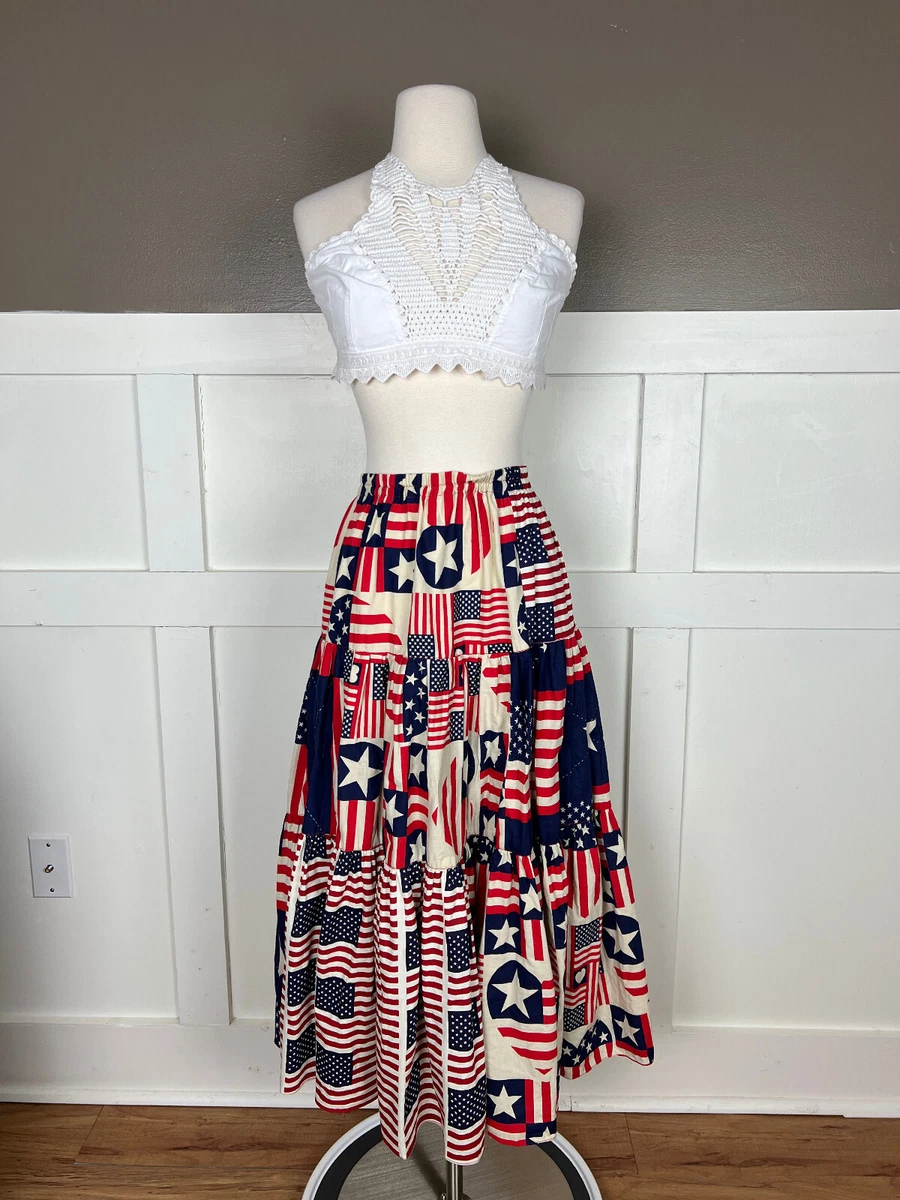 Patriotic Skirt Red White Blue Handmade Full Circle A Line
