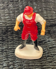 Vintage Farmer Worker Red Overalls Collectible Toy Mini Figure Plastic