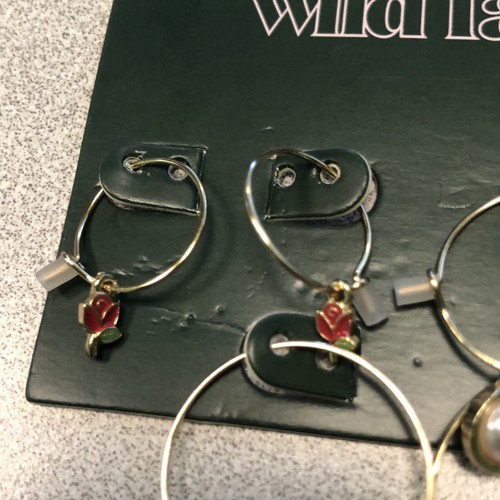 Wild Fable Earring Trio Set Gold Tone Hoops, Dangle Pearl, Roses Nickel Free New - Picture 6 of 7