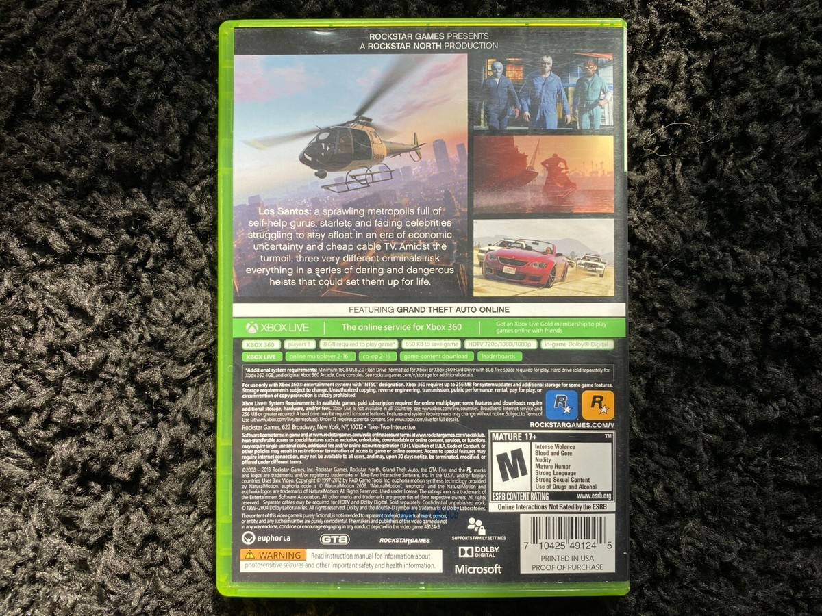 Grand Theft Auto V GTA 5 Microsoft Xbox 360 Complete With Manual