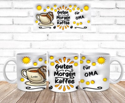 Guten Morgen Kaffee Tasse OMA OPA PAPA MAMA Faultier PERSONALISIERT