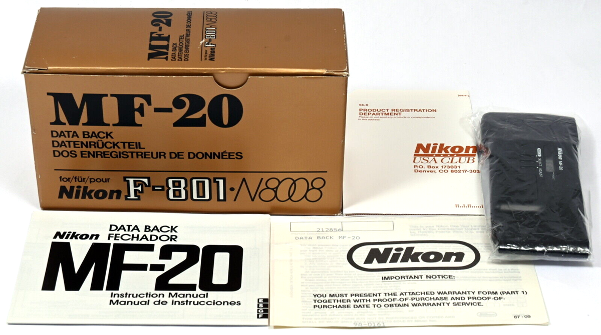 Nikon MF-20 Data Back for F-801-series (Boxed) - Mint in Box! | eBay