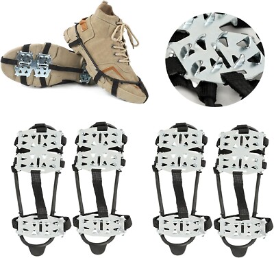 2 Pairs Universal Ice Snow Anti-Slip Gripper 24 Steel Studded Spikes Crampons Bo
