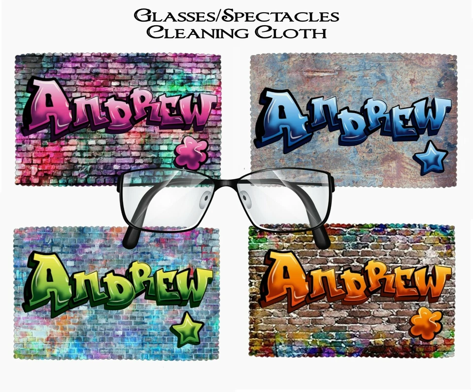 PERSONALISED GRAFFITI DESIGN GLASS/PHONE CLEANING CLOTH WALL PINK BLUE ORANGE