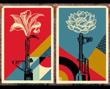 Shepard Fairey (OBEY) - AK47 Lotus & AR15 Lily - 2 Prints Set - SIGNED - 2025