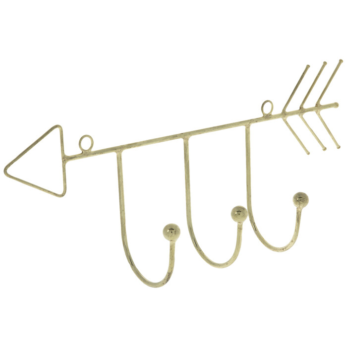 Gold Arrow Metal Wall Decor With Hooks
