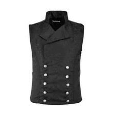 Mens Steampunk Double Breasted Waistcoat Black Vest Gothic Western Reenactment