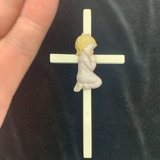 Ceramic Cross Christian Girl Bedtime Prayer Pink First Communion Gift 7.5"
