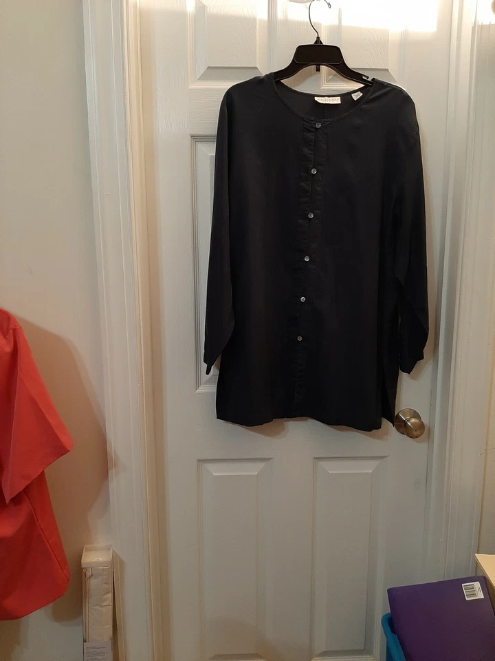 Túnica Valerie Stevens Pura Seda Botón Delantero Para Mujer Talla 18W Azul Aberturas Laterales Foto 3 de 3